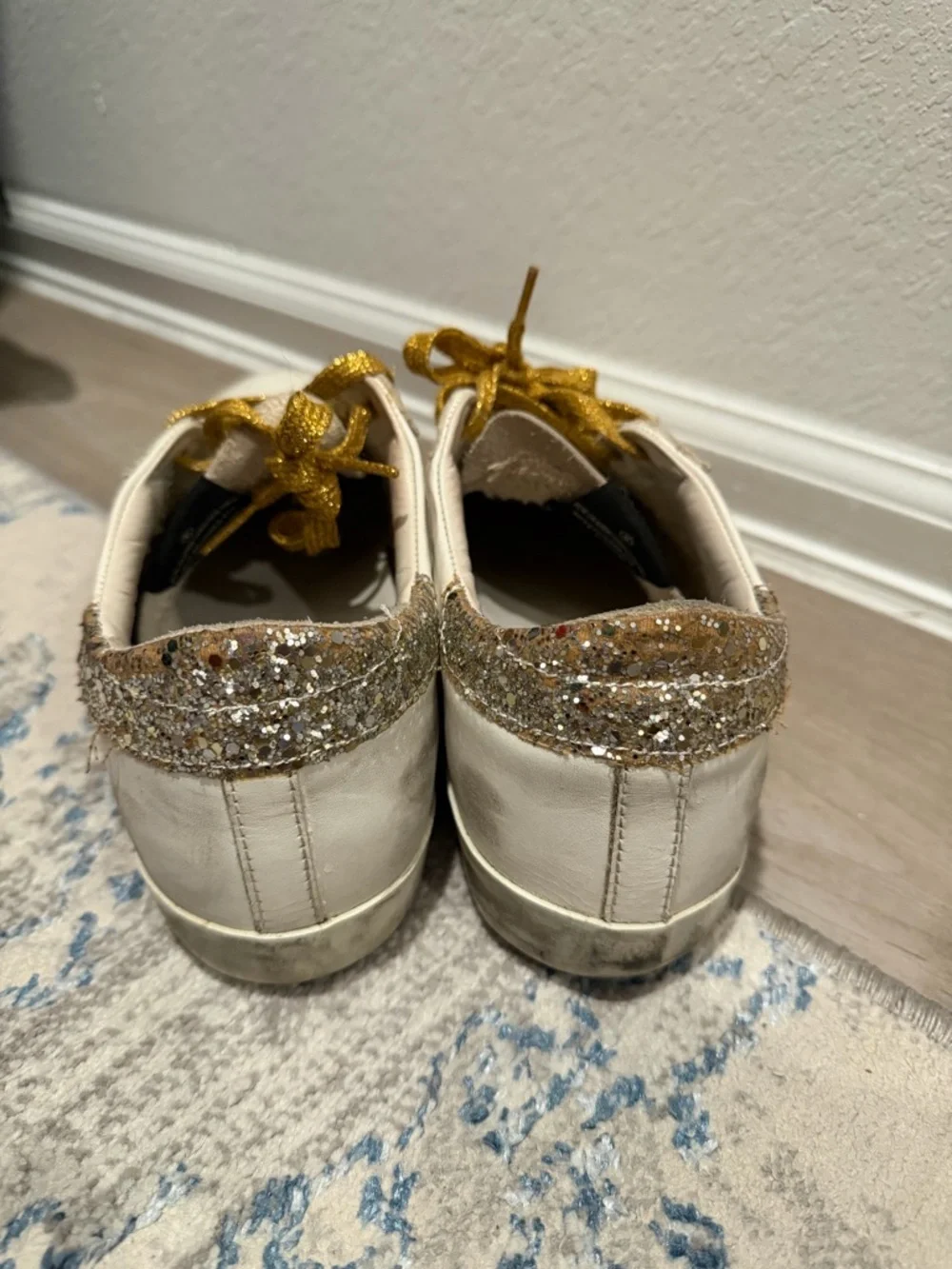 Golden Goose White Sneakers with Gold Star and Metallic Gold Laces - Picture 5 of 11